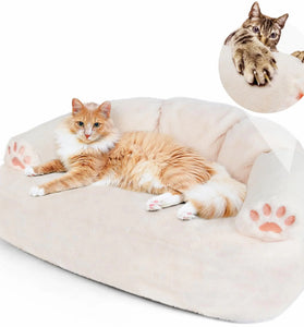 Snifii Cat Couch Bed – Indoor Fluffy Sofa for Small Dogs & Cats up to 25lbs with Scratcher Armrest & Water-Resistant Lining