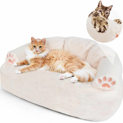 Snifii Cat Couch Bed – Indoor Fluffy Sofa for Small Dogs & Cats up to 25lbs with Scratcher Armrest & Water-Resistant Lining