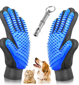 Snifii Pet Grooming Glove – Gentle Deshedding Brush Mitt with Training Whistle