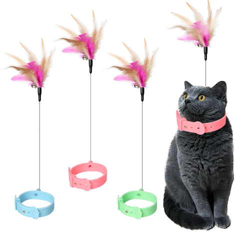 Snifii Cat Collars with Feather Toys – 3PCS Interactive Cat Toy Set with Bell (Pink, Blue & Green)