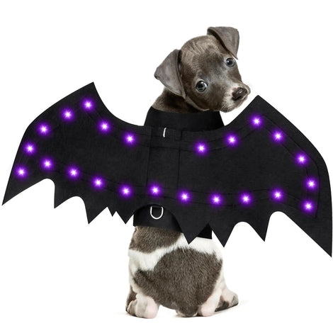 Snifii Light-Up Dog Halloween Costume – Bat Wings with 16 Purple Lights (Small)