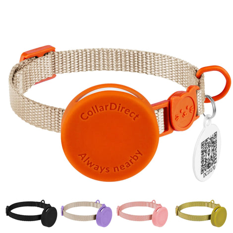 Snifii Nylon Cat Collar with AirTag Holder & ID Tag – Breakaway Safety Design (Orange, Size S)