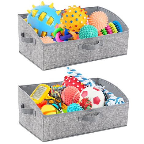 Snifii VCEPJH Dog Toy Basket Storage Box – 2 Pack Foldable Shallow Puppy Toy Bins with Handles (Gray)