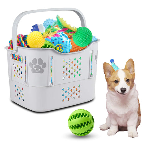 Snifii Large Collapsible Dog Toy Basket – 45.2qt / 43L Foldable Plastic Storage Bin with Comfortable Handles (Gray)