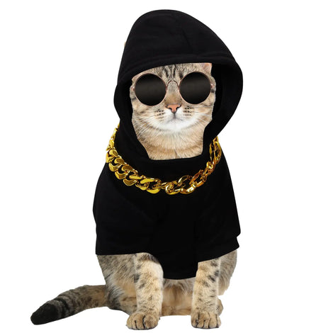 Snifii 3PCS Dog Hoodie & Cat Costume with Gold Dog Sunglasses