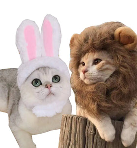Snifii 2-Pack Pet Costume Set – Lion Mane Wig & Bunny Hat with Ears for Cats and Small Dogs
