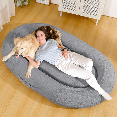 Snifii Purelax Human Dog Bed – Giant Inflatable Dog Bed for Adults & Pets with Removable Cover &Waterproof Lining (Deep Grey 71"x45"x9.8")