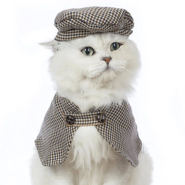 Snifii Cat Halloween Costume – Cute Plaid Pet Shirt with Classic Hat for Cats (M)